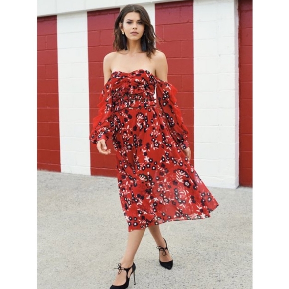 Self-Portrait Off-shoulder Long Sleeve Midi Dress - Picture 16 of 16